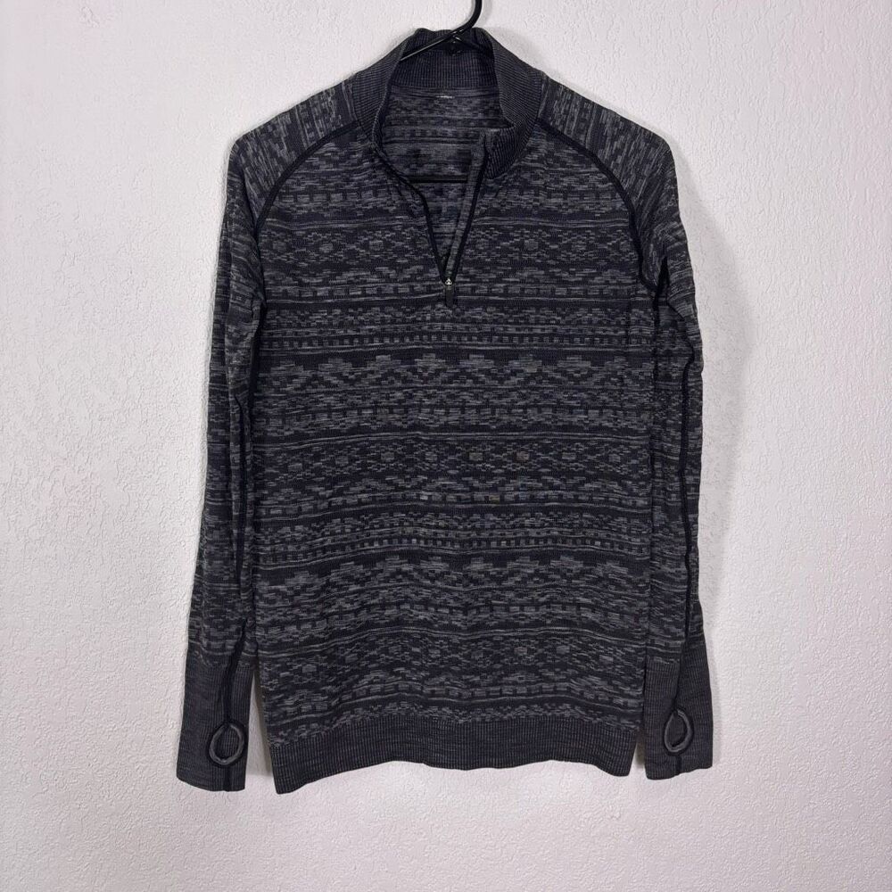 Lululemon Grey Black Aztec Print 1/4 Zip Pullover Workout Jacket Size 8